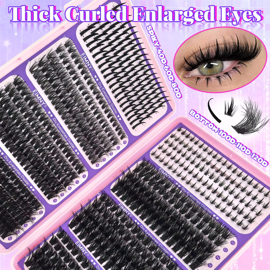 EIMNY Wimpernset mit oberen und unteren Wimpern, D-Curl, Schwarz - Bild 3