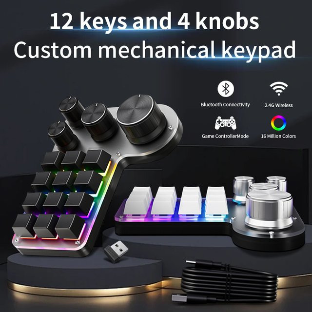 Ammtoo Mechanische RGB Gaming-Tastatur mit 12 Tasten und 4 Makro-Tasten, 3 Modi (Bluetooth, 2,4 G, USB), Schwarz - Bild 1