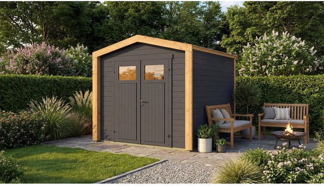 Weka Holz-Gartenhaus Killarney mit Satteldach in Anthrazit-Eiche, B/T: 248 x 248 cm - Bild 1