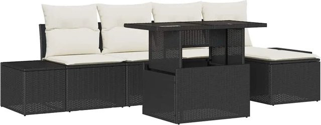 vidaXL 6-teiliges Garten-Sofa Set aus schwarzem Poly Rattan mit Kissen und Stauraum - Bild 1
