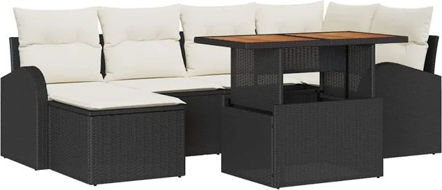 vidaXL Garten-Sofa-Set aus Poly-Rattan in Schwarz mit 7-teiliger Ecksofa-Lounge, Stauraumfunktion und Polsterkissen - Bild 1