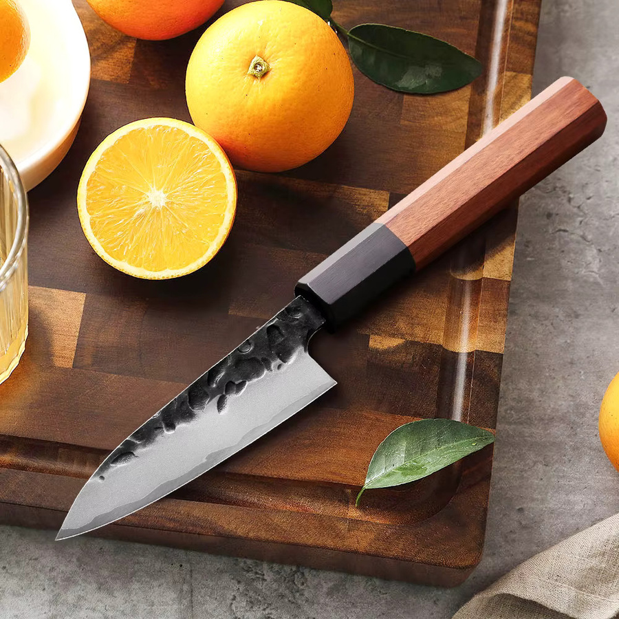 MOSTODOZO 4-Zoll Japanisches Schälmesser aus Verbundstahl und Edelstahl in Silber mit Holzgriff, Professionelles Allzweckmesser für Obst und die Küche - Bild 3