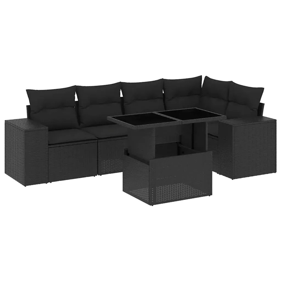 vidaXL 6-teilige Garten-Sofagarnitur in L-Form aus schwarzem Poly-Rattan mit UV-beständigen Kissen und pulverbeschichtetem Stahlgestell - Bild 2