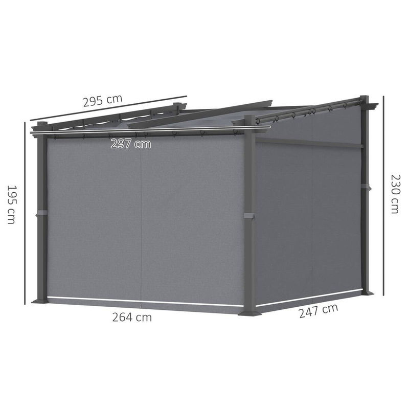 Outsunny Pergola Gartenpavillon aus Aluminium und Polyester in Grau, B/T/H: 295 x 297 x 230 cm - Bild 6
