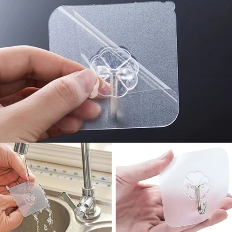 STONEGO Selbstklebende Tür-Wandaufhänger mit Saugnäpfen, transparent, 4 Stück, Breite: 6 cm, Höhe: 6 cm, Tiefe: 6 cm - Bild 2