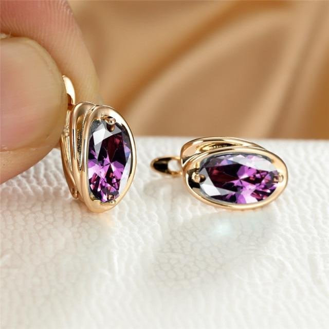YIRAN Jewelry Creolen, Gold, Kristall, Zirkonia, Damen, violett - Bild 1
