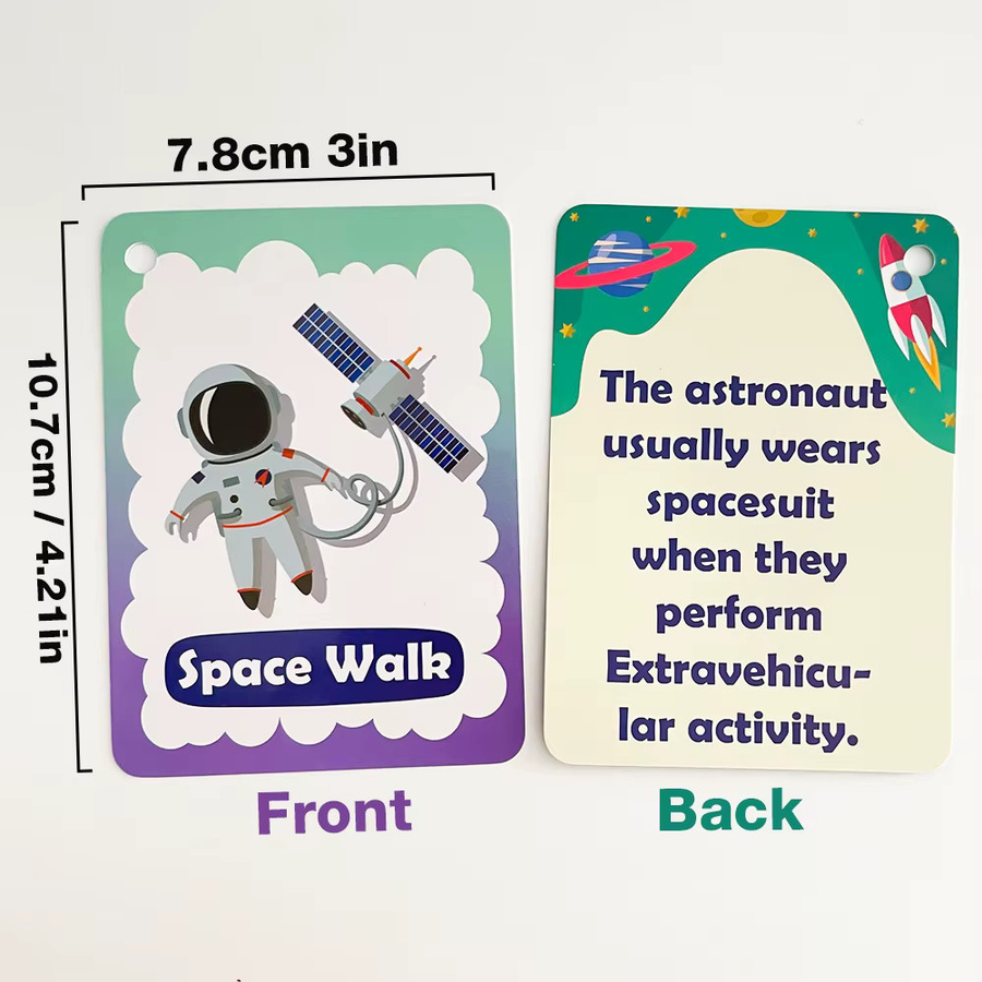 QKX Englische Lernkarteikarten zum Sonnensystem und Weltraum für Kinder, pädagogisches Lehrmittel aus Papier, Mehrfarbig - Bild 2