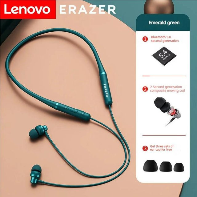 Lenovo ERAZER XE05Max Bluetooth In-Ear Kopfhörer mit Nackenband, IPX5 wasserdicht, Geräuschunterdrückung und Stereo-Mikrofon, grün - Bild 1