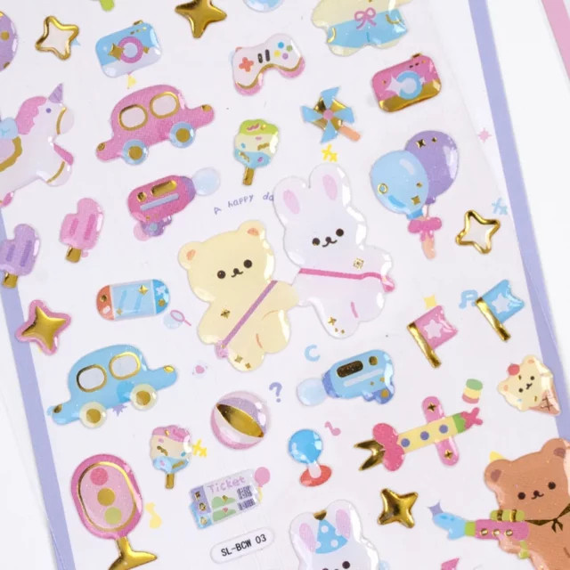 House of Novelty 4er Set Cartoon Einkaufsbär und Hase Kristall 3D Aufkleber in Multicolour für Scrapbooking, DIY Journal und Schulbedarf - Bild 1