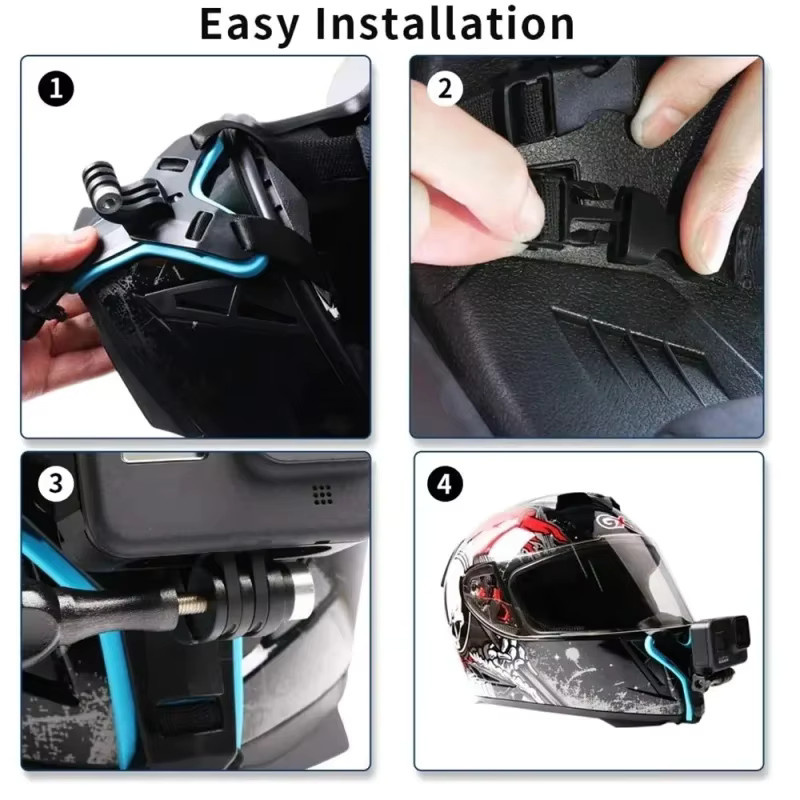 Motorradhelm-Kinnriemenhalterung mit Handyhalterung für GoPro 11, 10 und 9 Action-Kameras in Schwarz - Bild 4