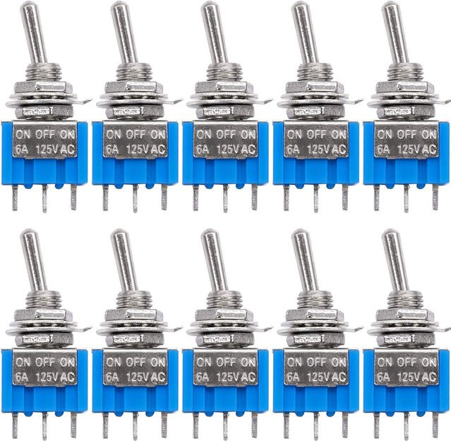 10 Stück DIY Kippschalter MTS-103 3-Pin 3-Position EIN-AUS-EIN Blau - Bild 1