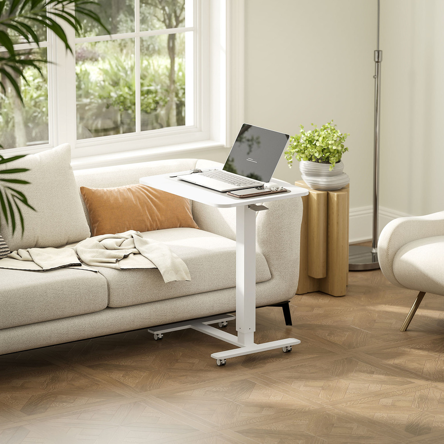 HOMCOM Höhenverstellbarer C-förmiger Schreibtisch mit Rollen, Platzsparender Laptoptisch und Stehpult in Weiß, B/T/H: 65 x 48 x 70-110 cm - Bild 2