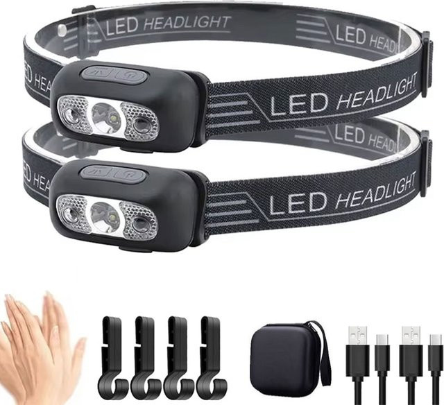 Heinast LED Stirnlampe mit Bewegungssensor, wiederaufladbare Mini-Taschenlampe, wasserdicht, Schwarz - Bild 1