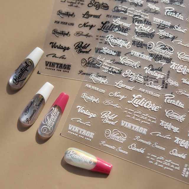 Rhstoe Nagelaufkleber, kursive Buchstaben, Glänzend, Unisex - Bild 1