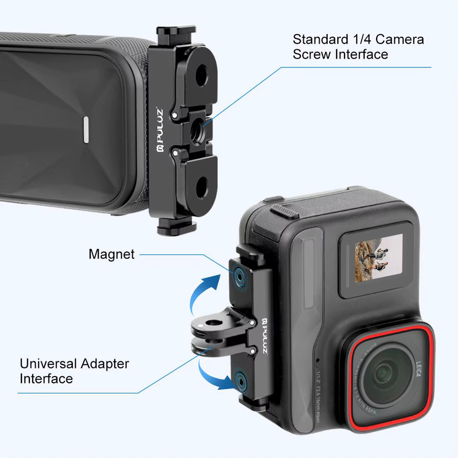 PULUZ Aviation Aluminium Schnellverschluss Basis Adapterhalterung in Schwarz für Insta360 X5, Ace Pro und Pro 2 als Verlängerungsunterstützungszubehör - Bild 3