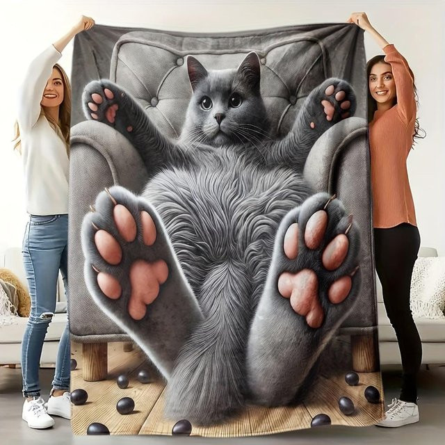 JMG Household Supplies Flanelldecke mit skandinavischem Katzen-Design in Grau, weich und waschbar, B/H: 70 x 100 cm - Bild 1