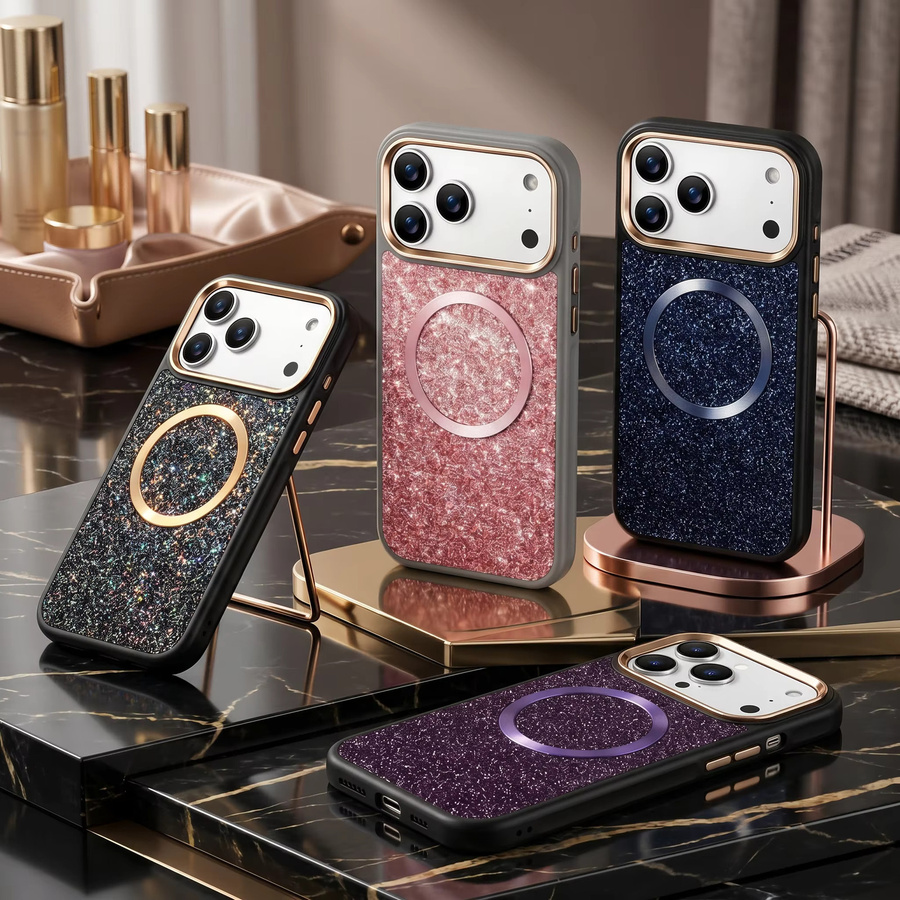 Eseble Luxus Softcase mit Glitzer-Airbag als stoßfeste Handyhülle für iPhone 15 Pro Max, 16 Pro Max und 17 Pro Max in Blau - Bild 1