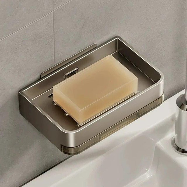 ARI Metallseifenhalter grau Wandmontierter Seifenorganisator mit Wasserablauf für das Badezimmer - Bild 1