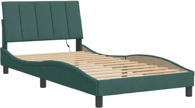 vidaXL Bettgestell Hanko mit LED in Dunkelgrün aus Samt, B/T/H: 100 x 200 x 74,5 cm - Bild 1