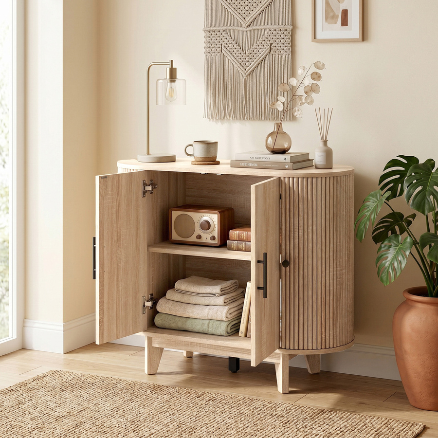 HOMCOM Sideboard in Eiche mit 4 Türen und verstellbaren Einlegeböden, modernes Aufbewahrungsmöbel für Esszimmer und Küche, B/T/H: 90 x 40 x 76 cm - Bild 2