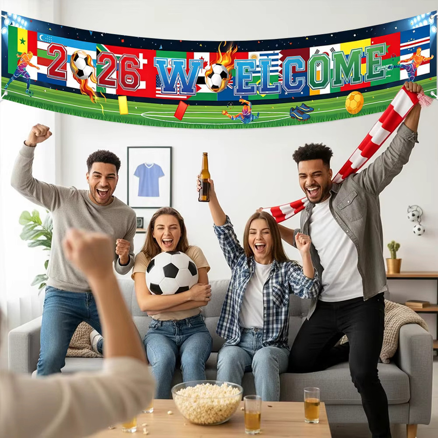 OURFETE Fußball-Willkommensbanner 2026 mit internationalen Flaggen und Sport-Design in Mehrfarbig - Bild 2