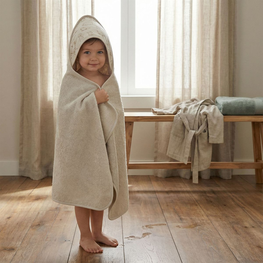 Fillikid Kapuzenbadetuch für Babys aus Baumwoll-Frottier in Beige, B/H: 75 x 75 cm - Bild 2