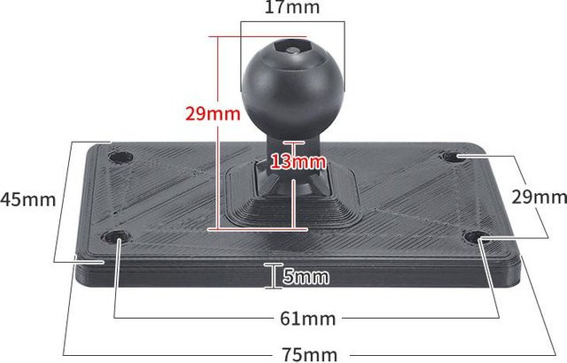 Kitchenm 17mm Kugelhalterung für Handy-GPS-Halterungen mit Diamant-Kugelgelenk oder quadratischer Montagebasis in Schwarz für Garmin Zumo und Tomtom A7 - Bild 1