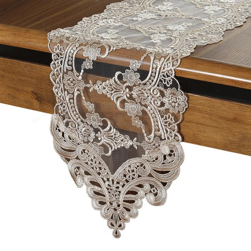 Yiran Furniture Tischläufer aus besticktem europäischem Tüll in Weiß und Champagnergold, B/H: 30 x 70 cm - Bild 2