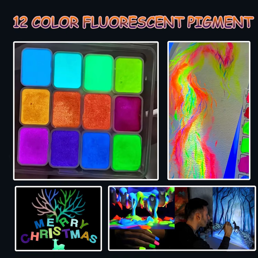 Set mit 12 fluoreszierenden Aquarellpigmenten in Multicolour für handgemalte Kunstwerke - Bild 4