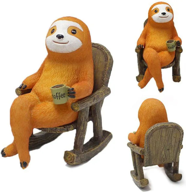 CosyHome Deko-Figur Faultier auf Schaukelstuhl aus Kunstharz in Orange, Höhe: 7,5 cm - Bild 1