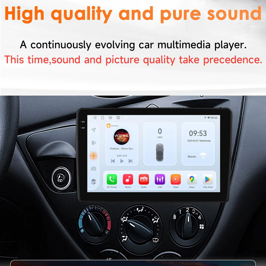 Hizpo Android 14 Intelligentes Autoradio für Ford Fiesta 1995–2001 und Focus MK1 mit Qualcomm Snapdragon 6115, 8-Core, CarPlay, 4G, Bluetooth 5.4 und GPS, Schwarz - Bild 4