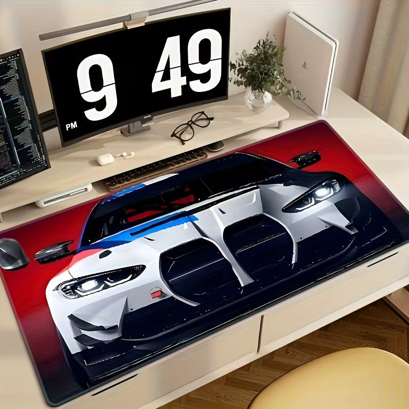 MRGLZY Gaming-Mauspad mit Rennwagen-Design in Multicolor und Weiß, rutschfeste Schreibtischunterlage mit genähten Kanten - Bild 4