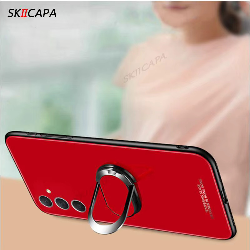 Samsung Handyhülle mit magnetischem Ringhalter und gehärtetem Glaskörper für Galaxy S24 Ultra, S24 Plus, S23 FE und S22 Ultra in Pink - Bild 3
