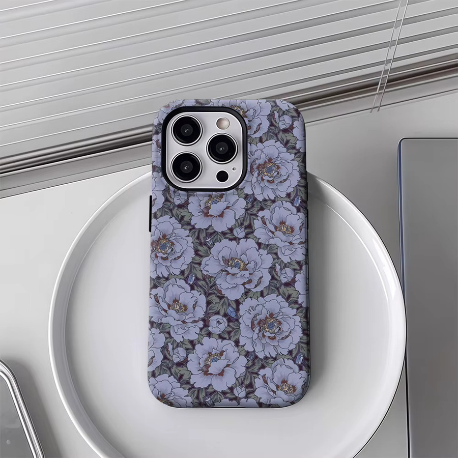 Potdemiel Handyhülle Mondlicht-Pfingstrosen für iPhone 17 16 15 14 13 Pro Max Plus, Robuste Ein- und Doppelschicht-Schutzhülle, Farbe: Purple - Bild 4
