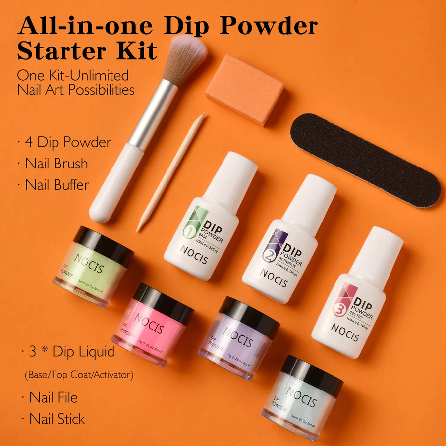 NOCIS Dip Powder Nail Kit Starter, 4 Farben Nude Pinkish Glitters, Acryl Dipping Powder System Set - Bild 2