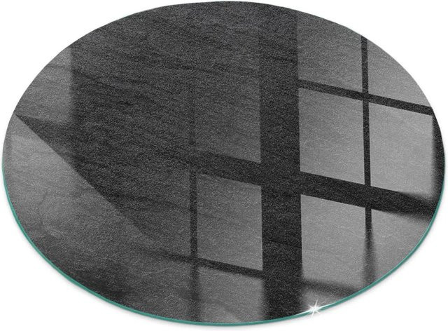 Tulup Runde Glasbodenplatte für Kamin und Kaminofen mit Steinoberflächenstruktur in Schwarz, Durchmesser: 50 cm - Bild 1