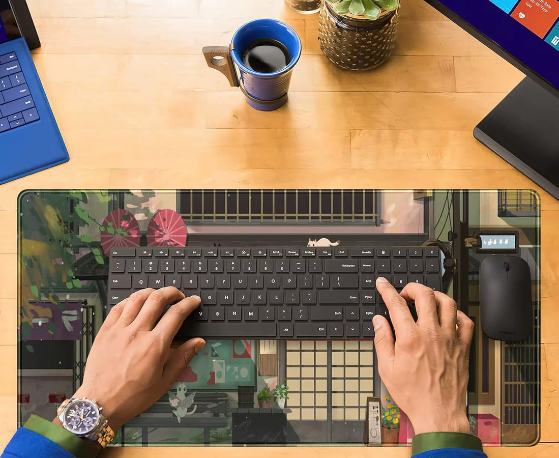 Cat Café Kawaii Mauspad – Niedliche Anime-Schreibtischunterlage in Multicolour für Gaming und Büro - Bild 5