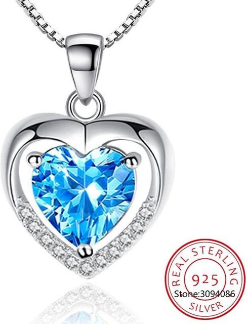 Halskette 925 Silber, Herz, Zirkonia, Damen, blau - Bild 1