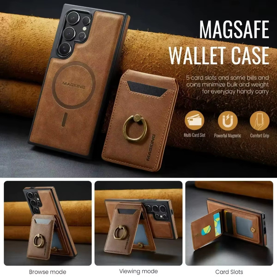 Magnetische 2-in-1 Leder-Brieftasche mit Kartenhalterring für Samsung Galaxy S24 Plus, S25 Edge und S23 Ultra in Grün oder Braun - Bild 1
