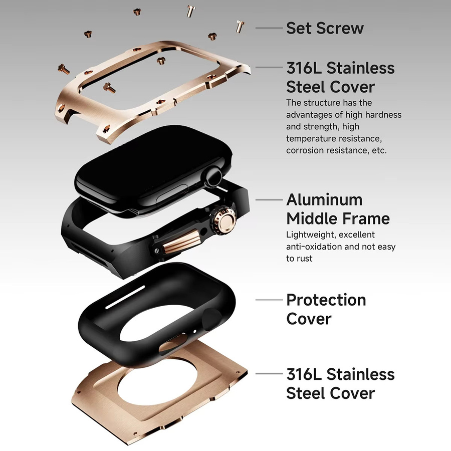 FancyWrist Uhrenarmband und Edelstahl-Uhrengehäuse, Fluorkautschuk, Roségold, Apple Watch 10 46 mm - Bild 4
