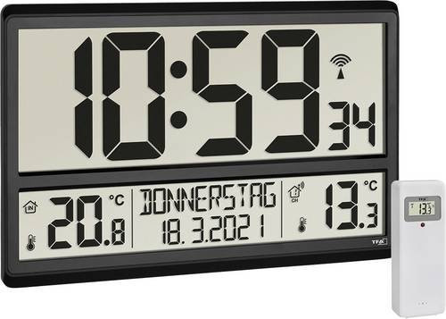 TFA Dostmann Funk Wanduhr mit großem Display in Schwarz, H x B x T: 235 x 360 x 28 mm - Bild 1