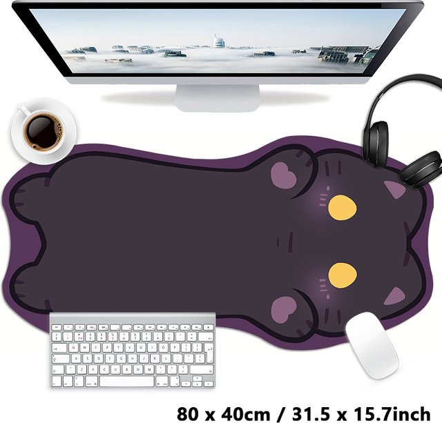 Maxoc XXL Mauspad mit Kawaii Schildpatt-Katzen-Design in Rosa Schwarz und Lila, rutschfeste Schreibtischunterlage für Tastatur und Maus - Bild 1