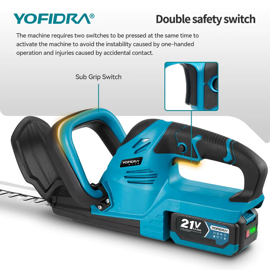 YOFIDRA Kabelloser Elektrischer Heckenschneider 2000W 15000RPM Astsäge und Rasenmäher in Blau für Makita LXT Akku - Bild 4