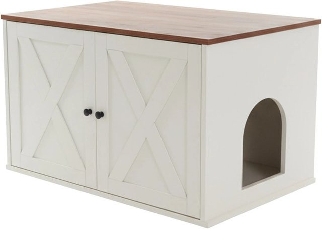 Relaxdays Katzenschrank aus MDF mit Trennwand in Weiß und Braun, B/T/H: 50 x 80 x 53 cm - Bild 1
