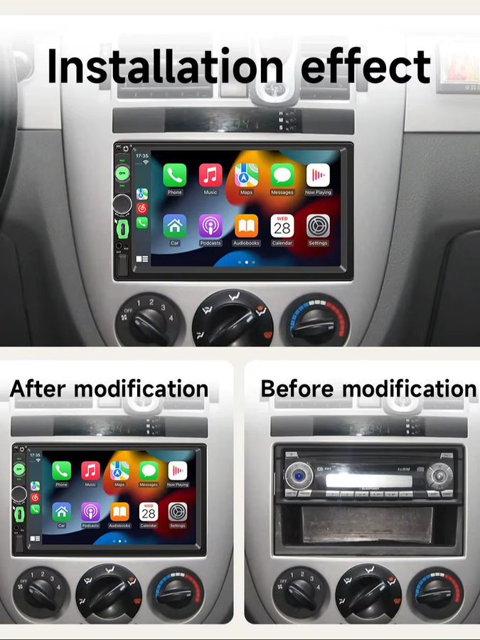 BQCC 2Din Autoradio mit 7 Zoll Display, Bluetooth, kabelloses CarPlay und Android Auto, 7-Farben LED-Beleuchtung, Typ-C-Ladefunktion, Schwarz - Bild 6