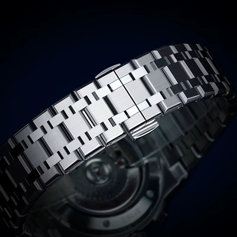 KARNEVAL Armbanduhr Automatik, Edelstahl, Silber, Leder, Herren - Bild 3