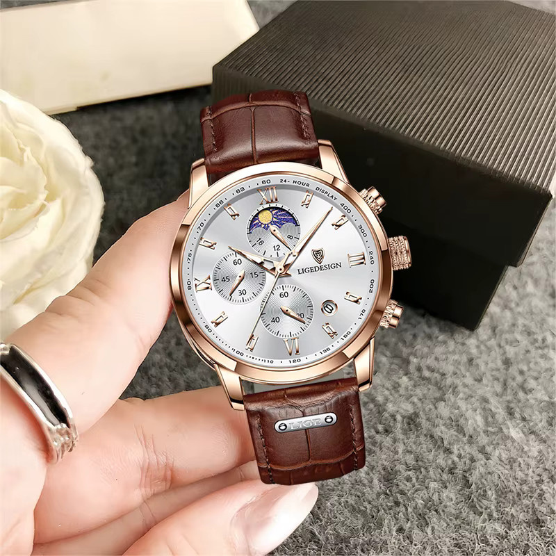 TOP LIGE Armbanduhr Quarz, Leder, Leuchtzeiger, Herren - Bild 6