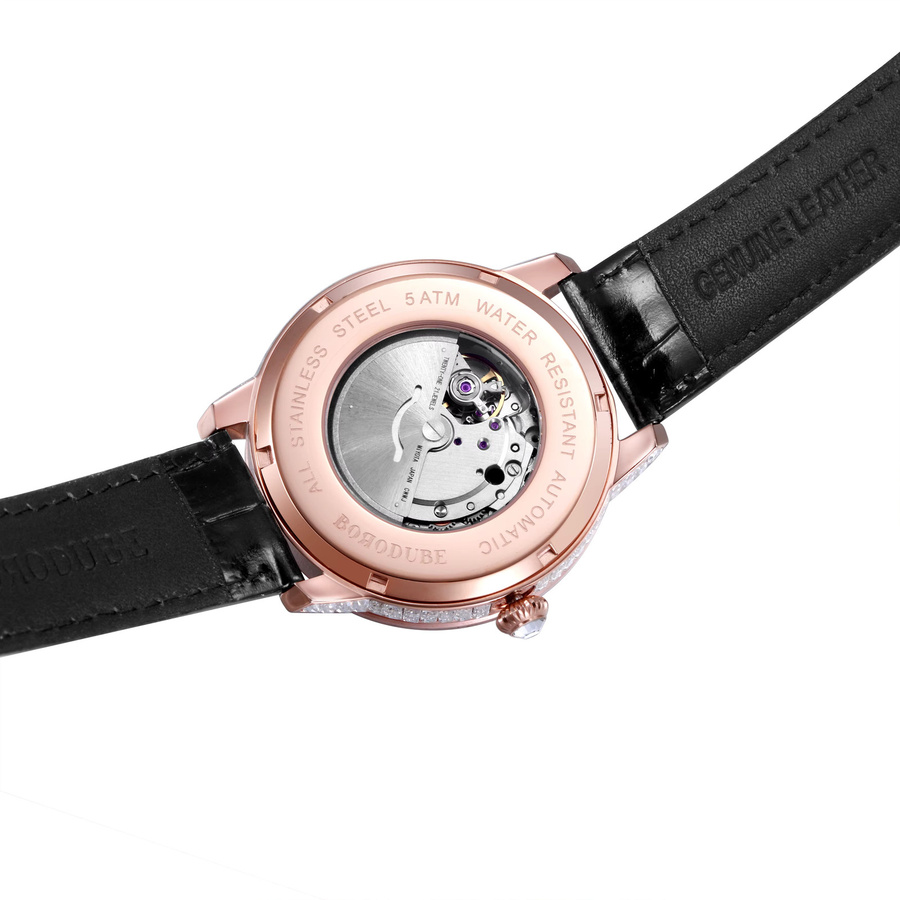 BEWELL Armbanduhr Automatik, Edelstahl, Roségold, Leder, Blau, Herren - Bild 3