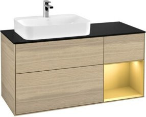 V&B Waschtischunterschrank Finion mit Wandbeleuchtung in Eiche Oak und Beige, Breite: 120 cm, Tiefe: 50,1 cm - Bild 1