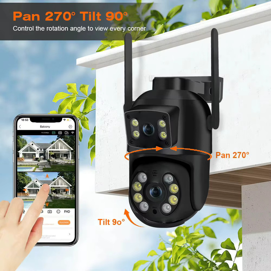 DDBROUGEN 8MP 4K PTZ Wifi Outdoor Sicherheitssicherheit IP Kamera mit Dual Objektiv, Dual Bildschirmen und AI Menschlicher Erkennung in Schwarz - Bild 4